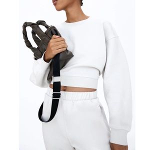 NEW Zara Pleated Cropped Thick Crewneck Sweatshirt